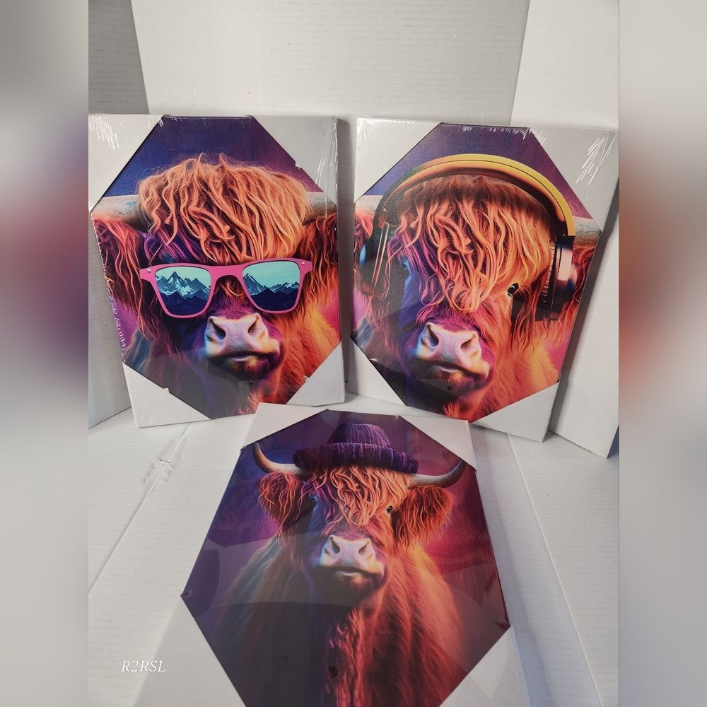 Joy Concepts Highland Cow 3 Print Set NIB